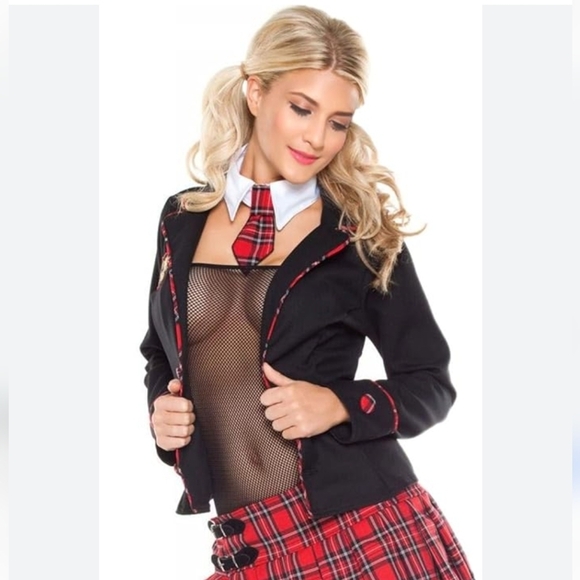 Coquette Seductive Schoolgirl Costume with Black Jacket Women's Sz S/M New - Picture 2 of 15